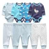 4pcs Baby Bodysuits+4pcs Baby Pants Set