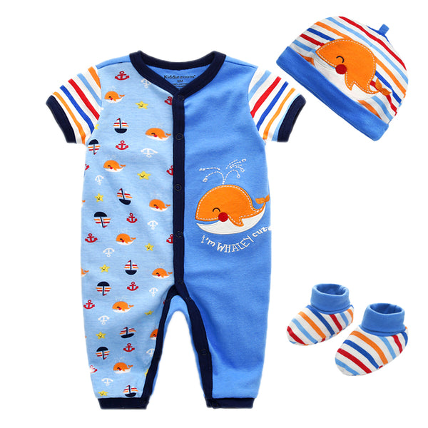 Baby Clothing 2020 Short Sleeve Bodysuits Sock +Cap 3Pcs/Set