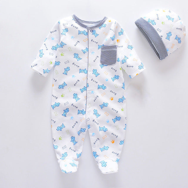 Fashion 2020 100% Cotton Infants Baby  Rompers with Baby Caps