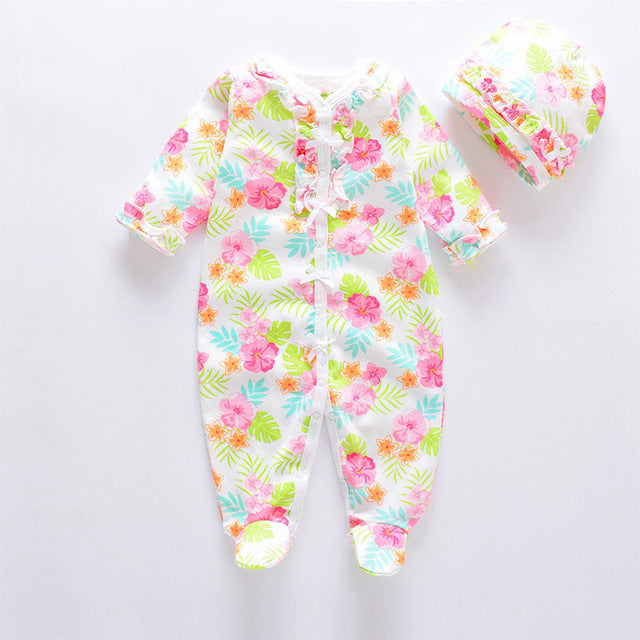 Fashion 2020 100% Cotton Infants Baby  Rompers with Baby Caps