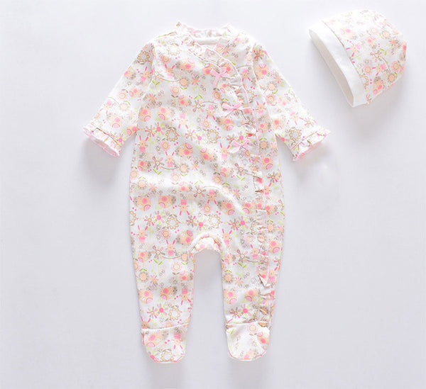 Fashion 2020 100% Cotton Infants Baby  Rompers with Baby Caps