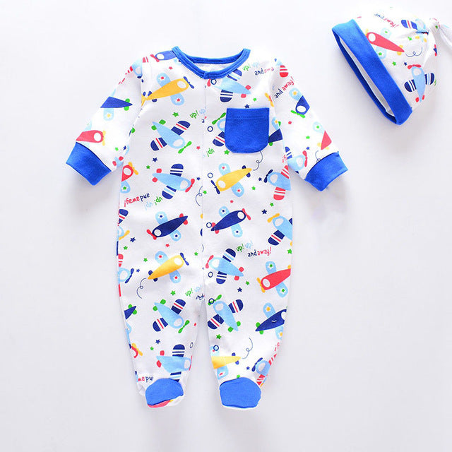 Fashion 2020 100% Cotton Infants Baby  Rompers with Baby Caps