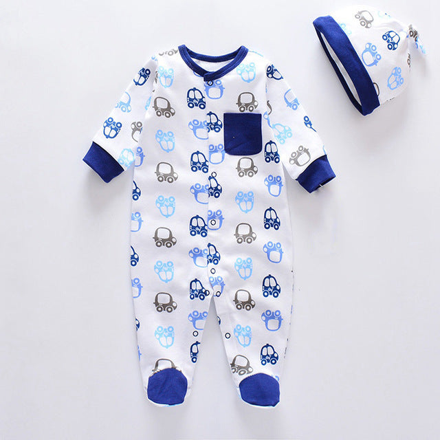 Fashion 2020 100% Cotton Infants Baby  Rompers with Baby Caps