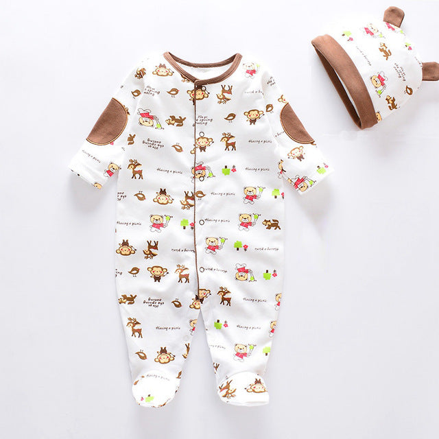 Fashion 2020 100% Cotton Infants Baby  Rompers with Baby Caps