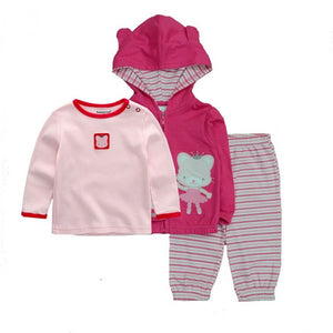 Ensemble nouveau-né en coton pour bébé fille avec body + pantalon + manteau 