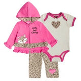 Baby Girls Cotton Bodysuits+Pants+Coat Newborn Set