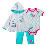 Baby Girls Cotton Bodysuits+Pants+Coat Newborn Set