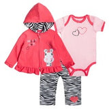 Baby Girls Cotton Bodysuits+Pants+Coat Newborn Set