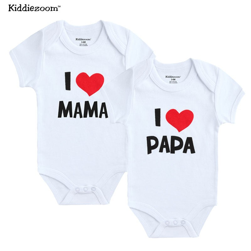 2Pcs/lot Cotton I Love Papa Mama Design Printing Summer Jumpsuit