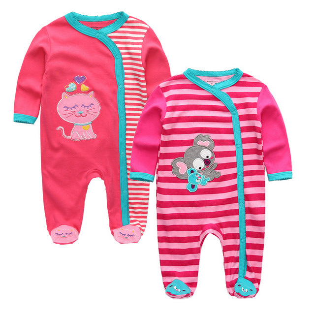 New 2/3/4pcs Baby Rompers Long Sleeve Printed Jumpsuit