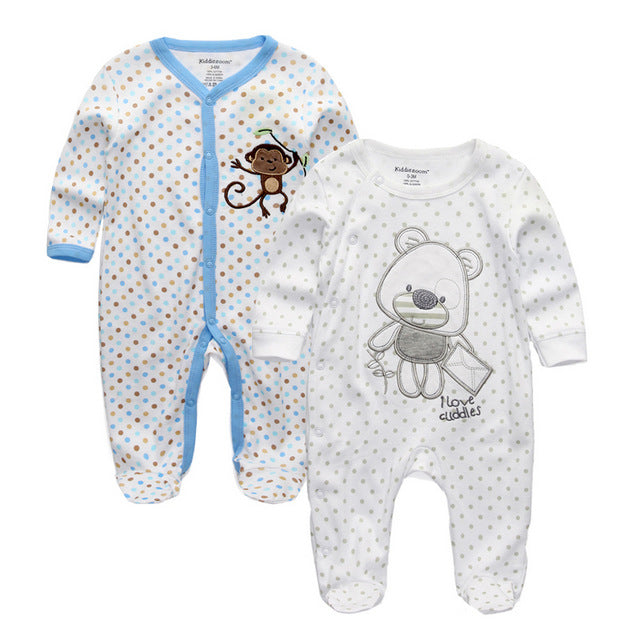 New 2/3/4pcs Baby Rompers Long Sleeve Printed Jumpsuit