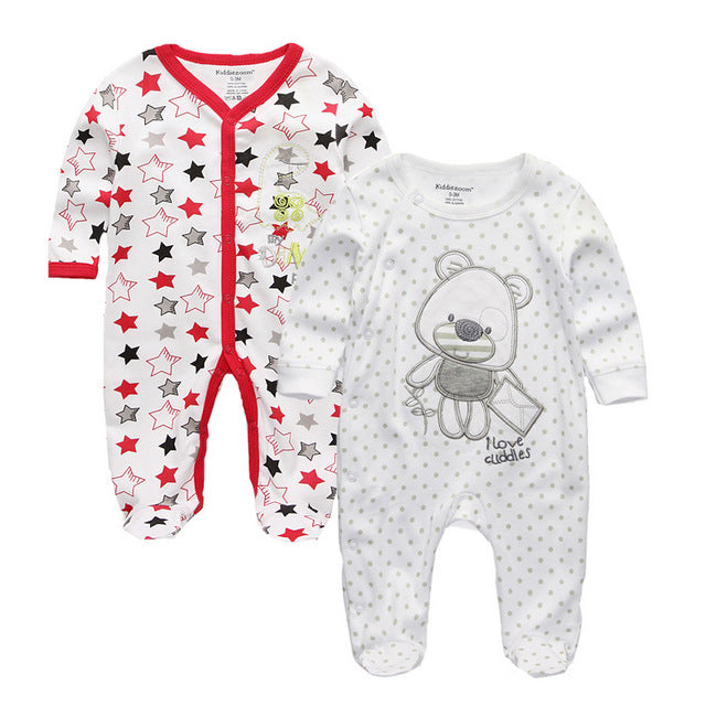 New 2/3/4pcs Baby Rompers Long Sleeve Printed Jumpsuit