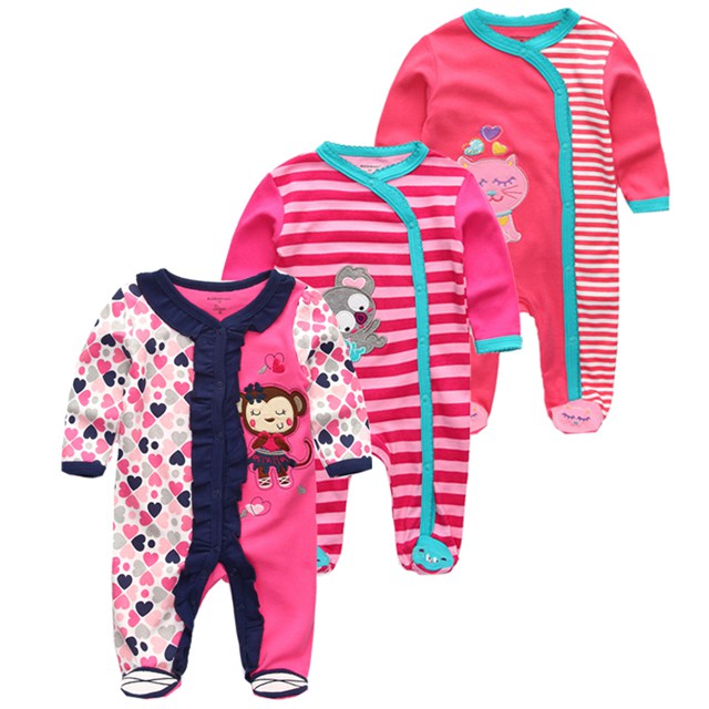 New 2/3/4pcs Baby Rompers Long Sleeve Printed Jumpsuit