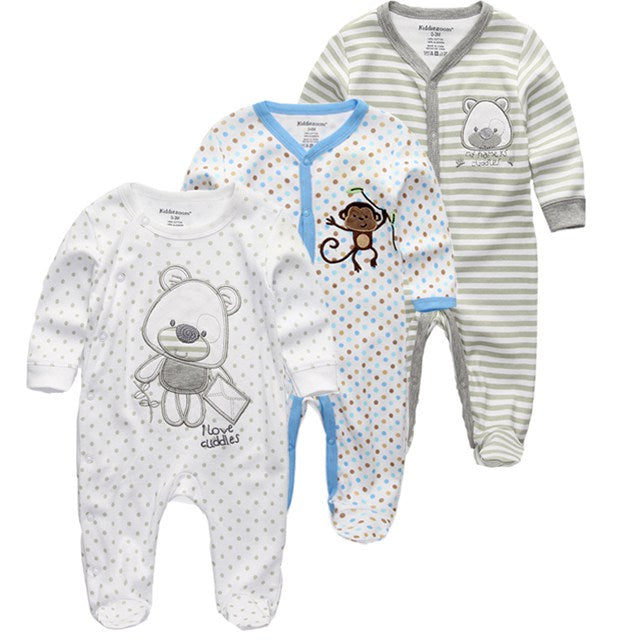 New 2/3/4pcs Baby Rompers Long Sleeve Printed Jumpsuit