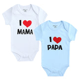 2Pcs Baby Bodysuits Cotton I Love Papa Mama