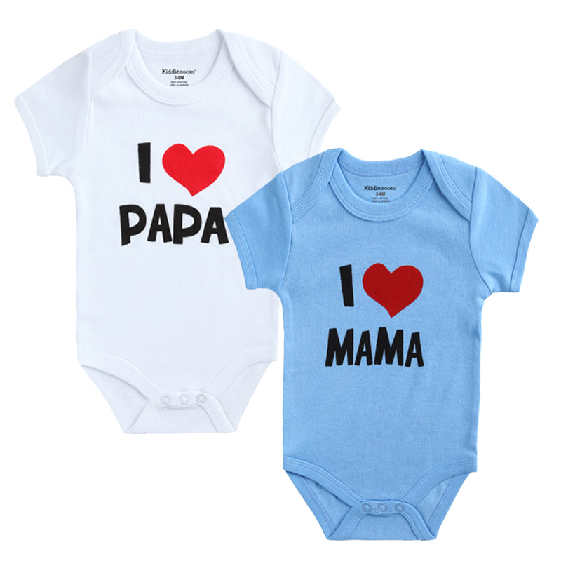 2Pcs/lot Cotton I Love Papa Mama Design Printing Summer Jumpsuit