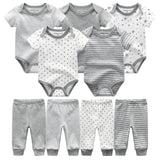 5pcs Baby Bodysuits+4pcs Trousers 2024 Unisex Set