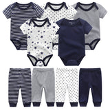 5pcs Baby Bodysuits+4pcs Trousers 2024 Unisex Set