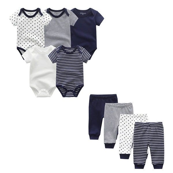 Summer Short Sleeve 5pcs Baby Rompers+4pcs Baby Pants