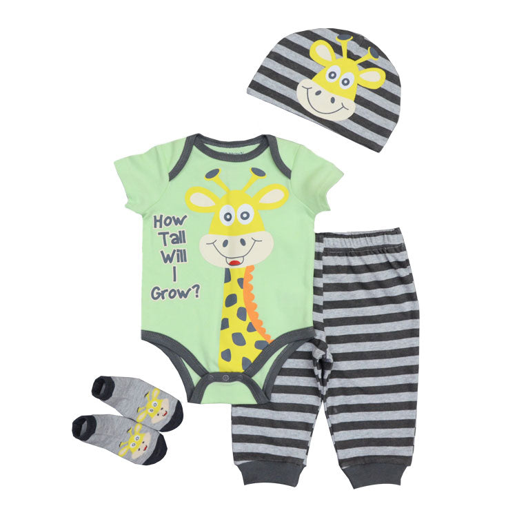 Summer Bodysuits+Pant+Baby Bibs+Socks Clothing Set