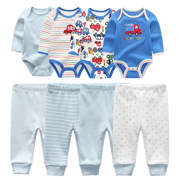 4pcs Baby Bodysuits+4pcs Baby Pants