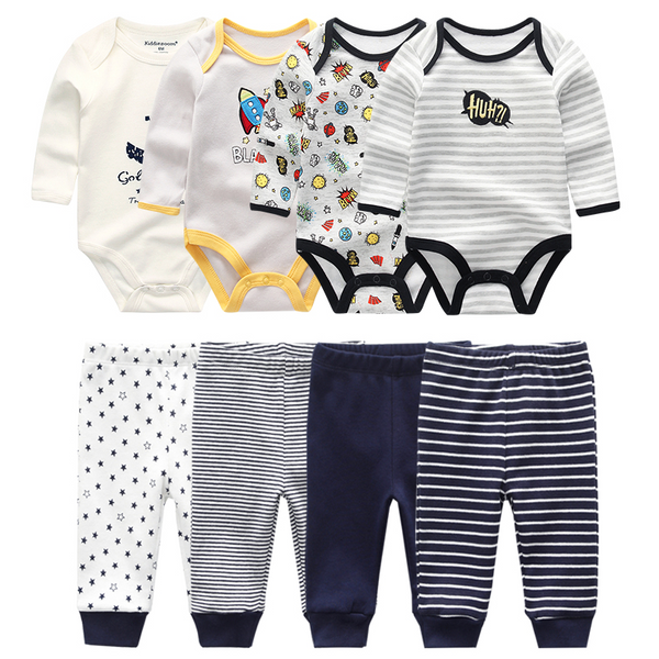 4pcs Baby Bodysuits+4pcs Baby Pants
